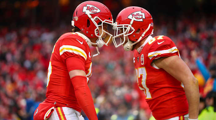 Kansas City Chiefs quarterback Patrick Mahomes and tight end Travis Kelce